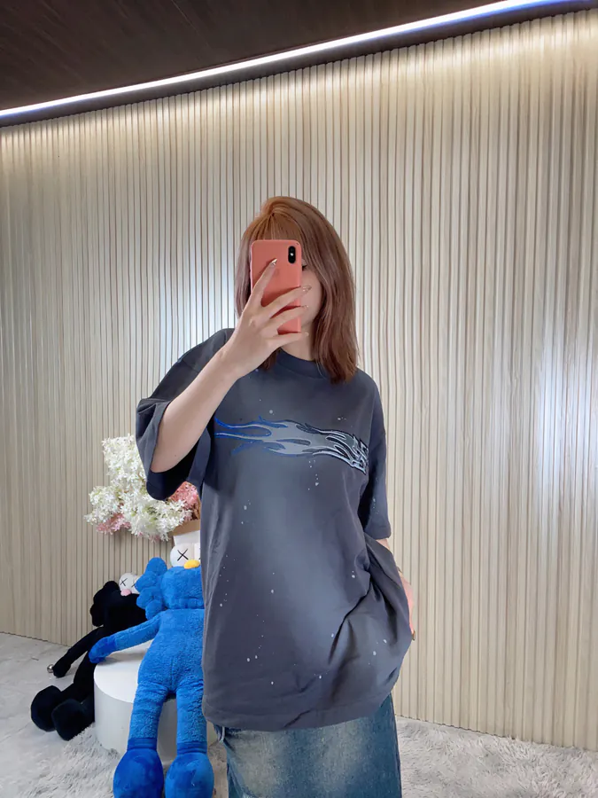 WE11DONE Official 24SS Edition Metallic Abstract Logo Print Ripped Oversized T Shirt