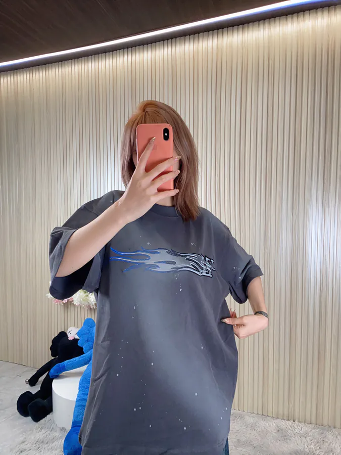 WE11DONE Official 24SS Edition Metallic Abstract Logo Print Ripped Oversized T Shirt