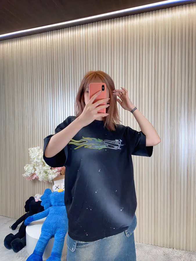 WE11DONE Official 24SS Edition Metallic Abstract Logo Print Ripped Oversized T Shirt