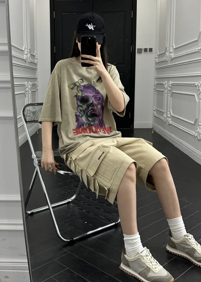 WE11DONE Official 24SS Fuzzy Dark Style Print T Shirt for Men and Women