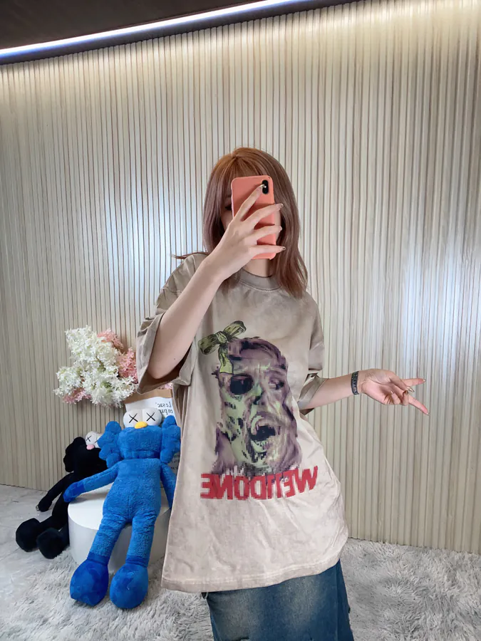 WE11DONE Official 24SS Fuzzy Dark Style Print T Shirt for Men and Women