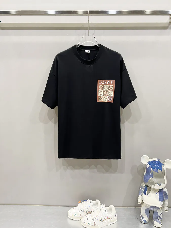 LOEWE ROYWE 260g Round Neck T Shirt with Creative Nine Grid Logo Embroidery
