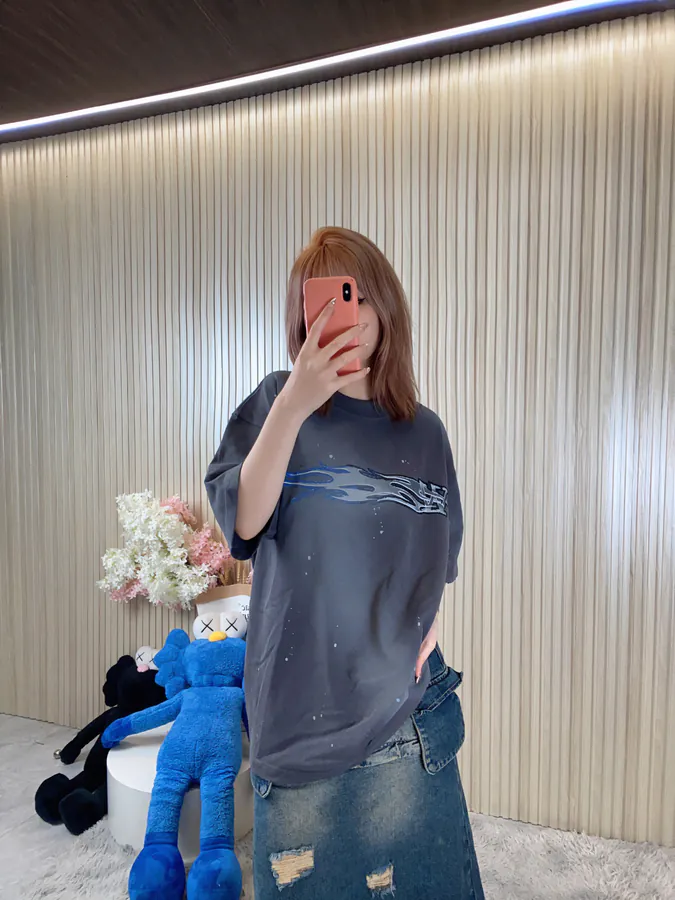 WE11DONE Official 24SS Edition Metal Abstract Logo Print Ripped Denim T Shirt