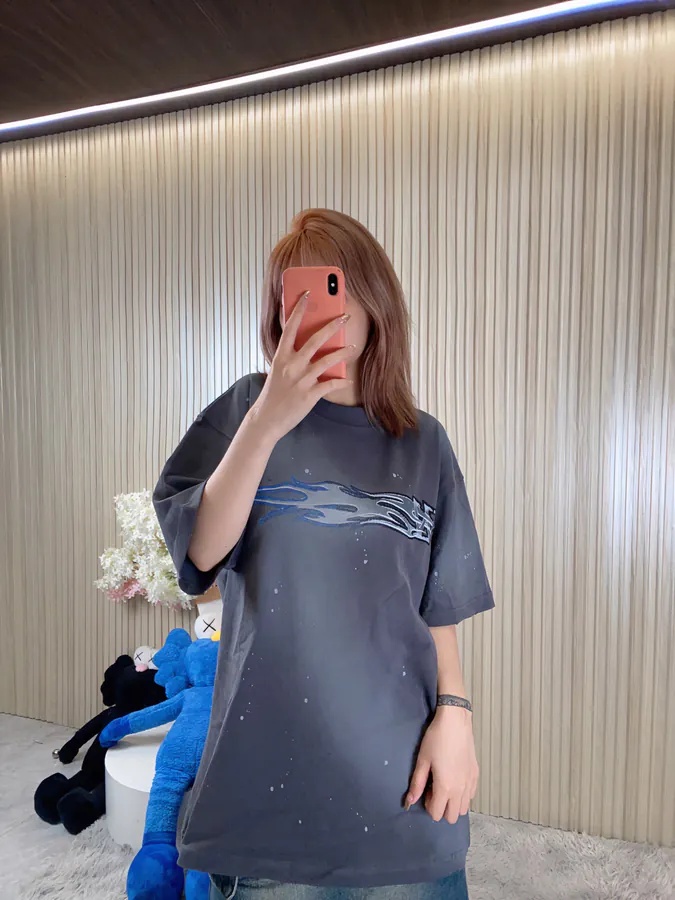 WE11DONE Official 24SS Edition Metal Abstract Logo Print Ripped Denim T Shirt