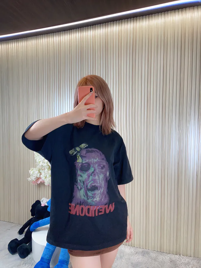 WE11DONE Official 24SS Fuzzy Dark Style Print T Shirt for Men and Women