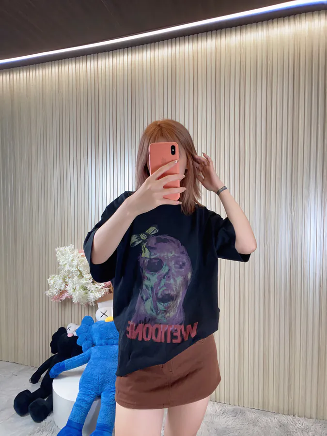 WE11DONE Official 24SS Fuzzy Dark Style Print T Shirt for Men and Women
