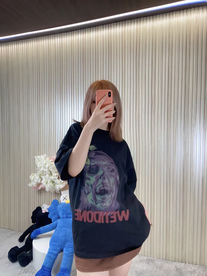 WE11DONE Official 24SS Fuzzy Dark Style Print T Shirt for Men and Women