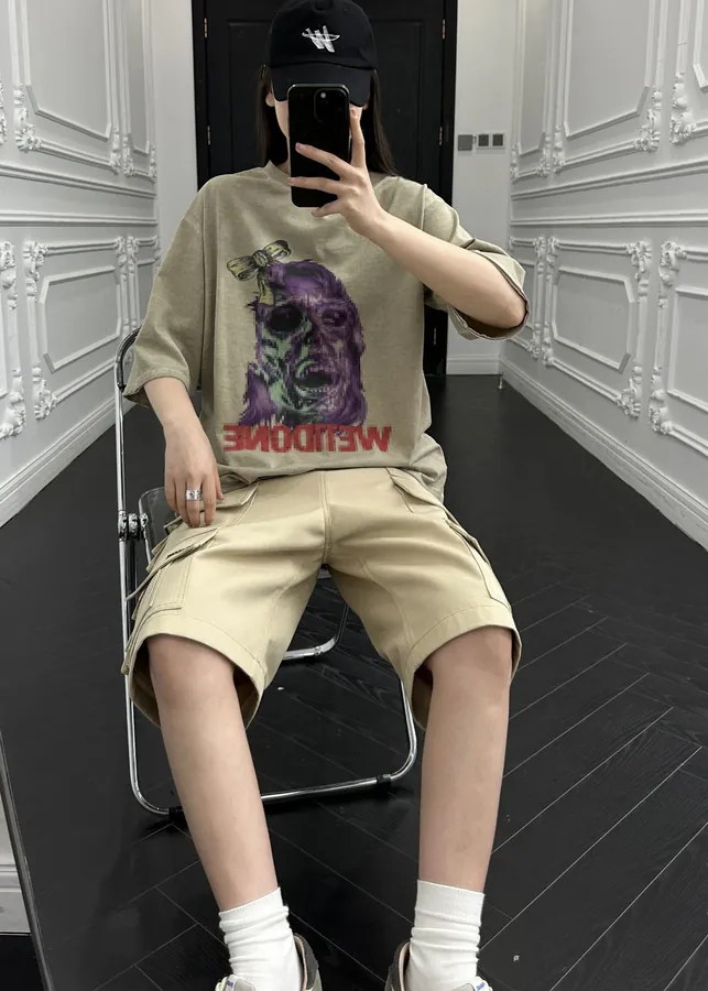 WE11DONE Official 24SS Fuzzy Dark Style Print T Shirt for Men and Women