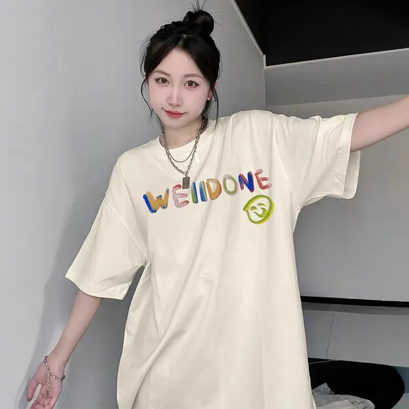 WE11DONE Summer Colorful Letter Smile Print Casual T Shirt for Men and Women