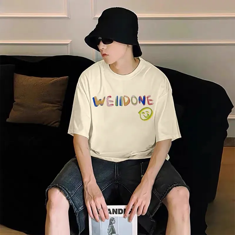 WE11DONE Summer Colorful Letter Smile Print Casual T Shirt for Men and Women