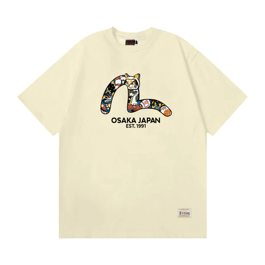EVISU New Lucky Cat Small Seagull Print Loose Fit T Shirt