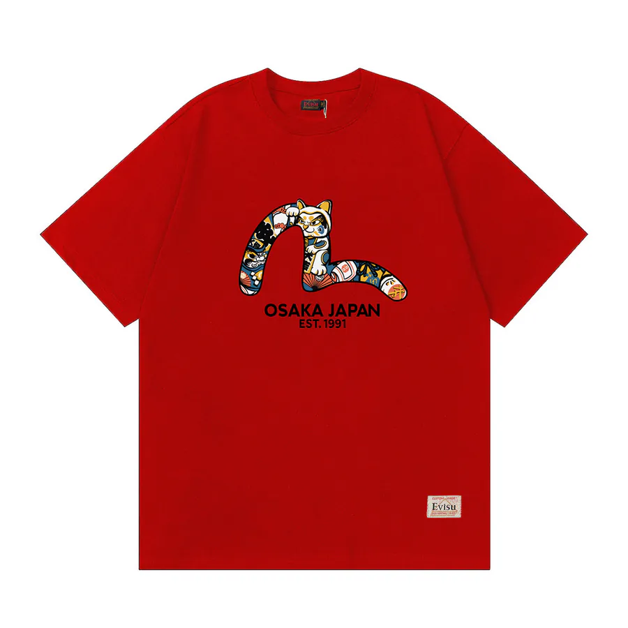 EVISU New Lucky Cat Little Seagull Print Loose Fit T Shirt