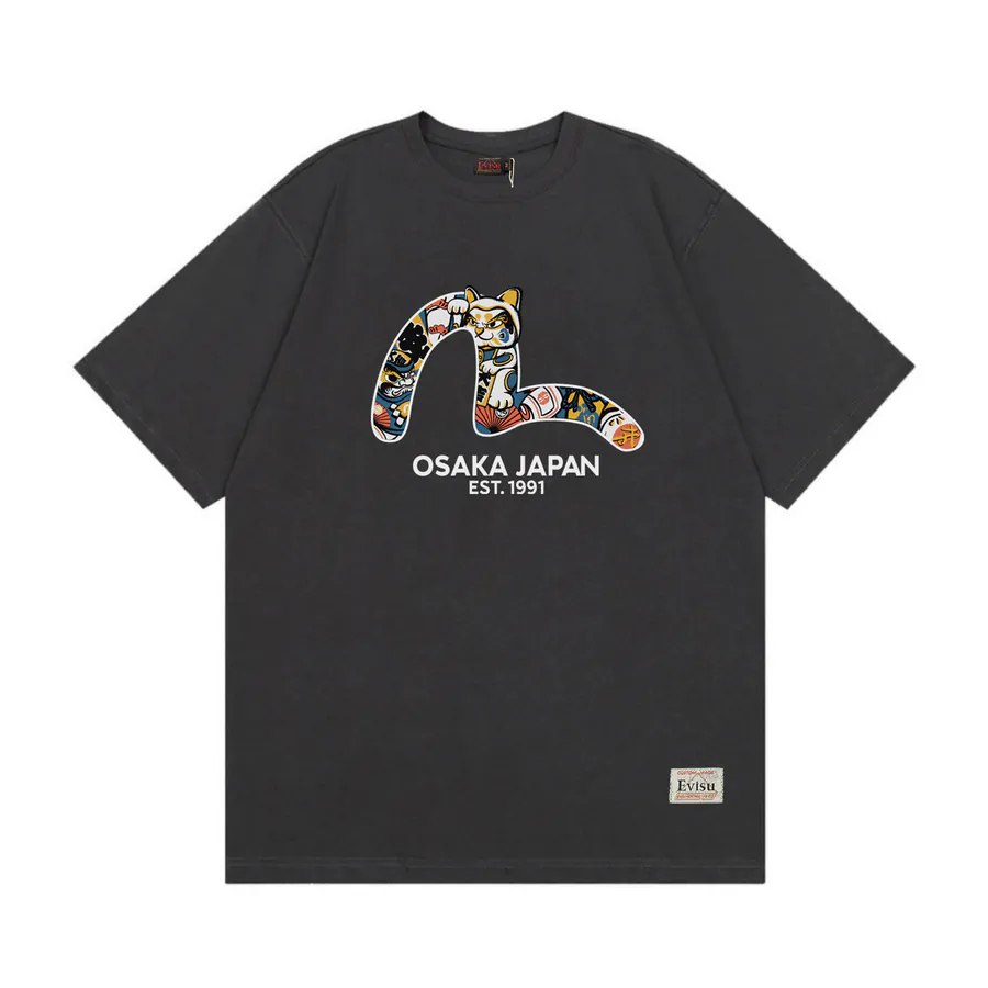EVISU New Lucky Cat Small Seagull Print T Shirt