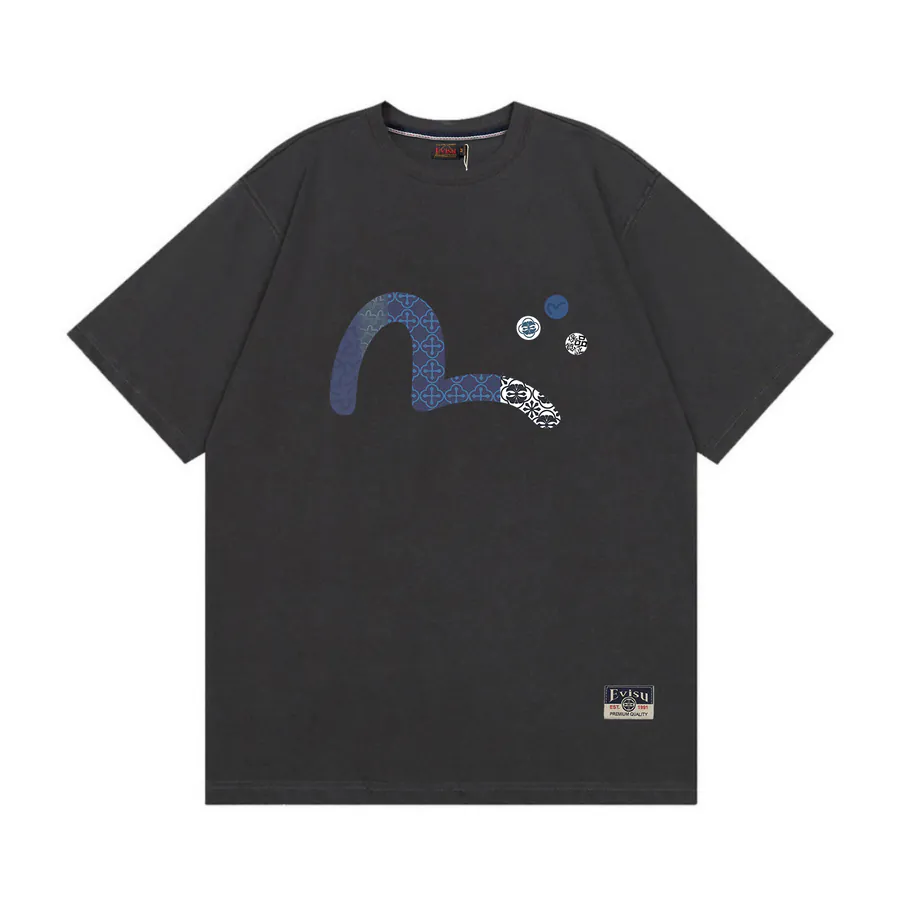 EVISU New Crocodile Print Loose T Shirt with Embroidered Trim