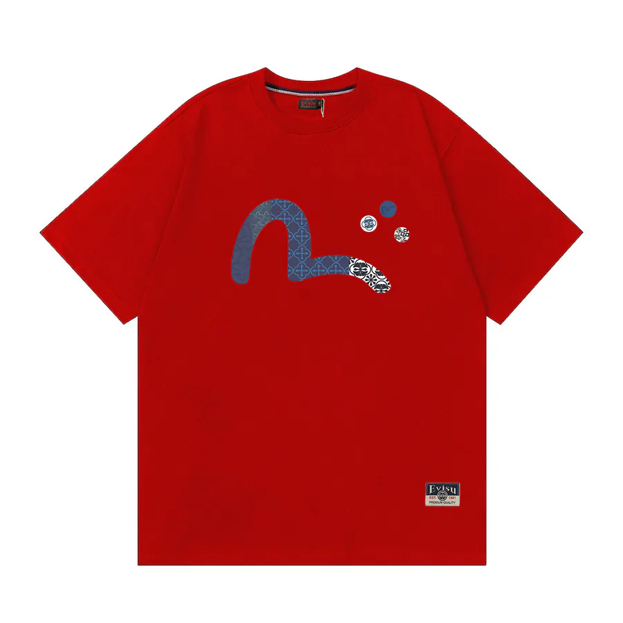 EVISU New Crocodile Print Loose T Shirt with Embroidered Trim for Couples