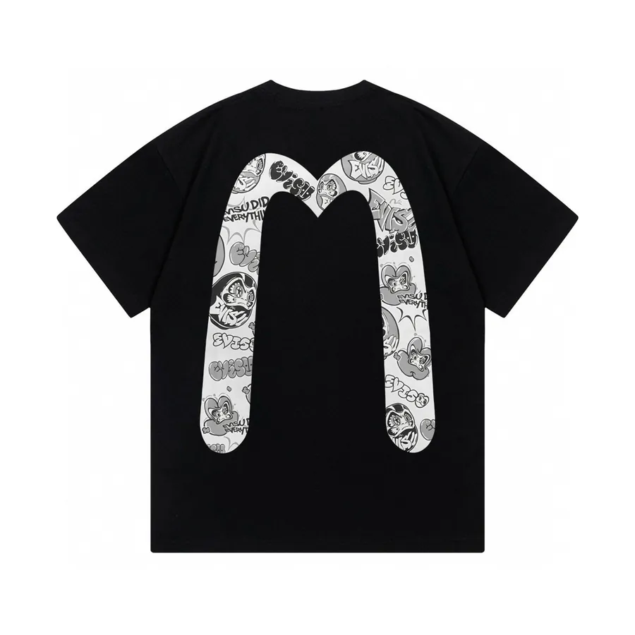 EVISU New Large M Print Letter Short Sleeve Loose Couple Style