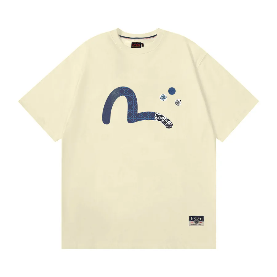 EVISU New Crocodile Print Loose Fit T Shirt with Embroidered Trim for Couples
