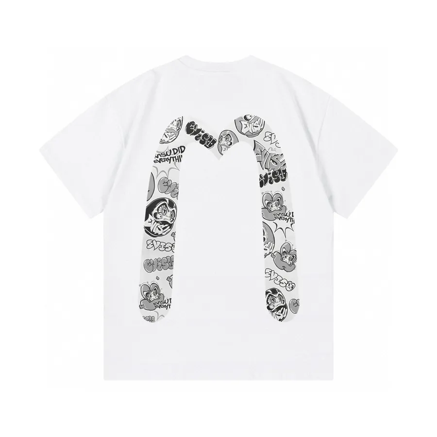 EVISU New Large M Print Letter Short Sleeve Casual Oversized Couple T Shirt