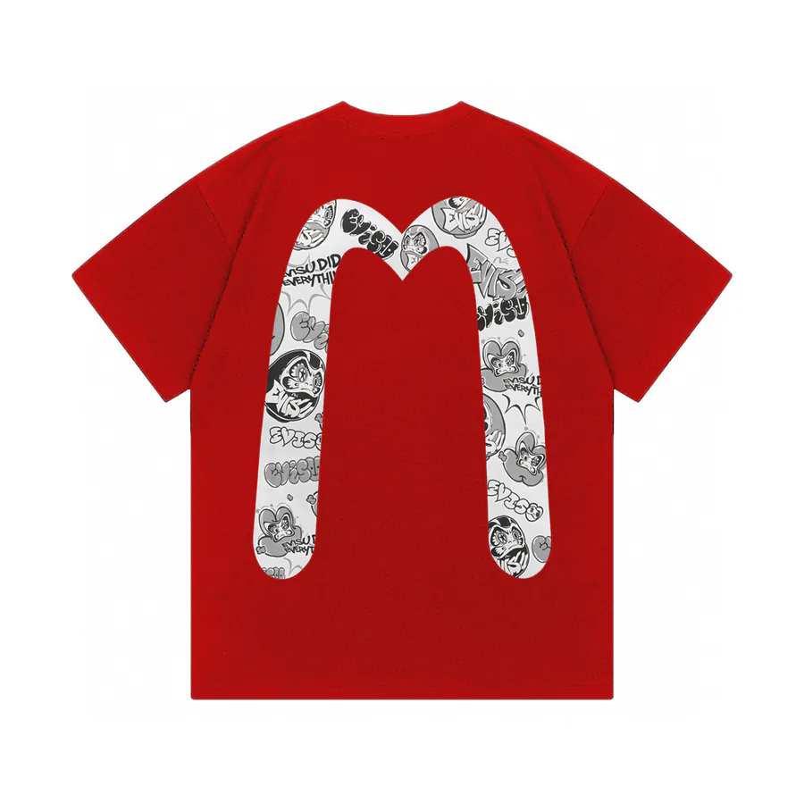 EVISU New Large M Print Letter Short Sleeve Loose Casual Couple's Tee