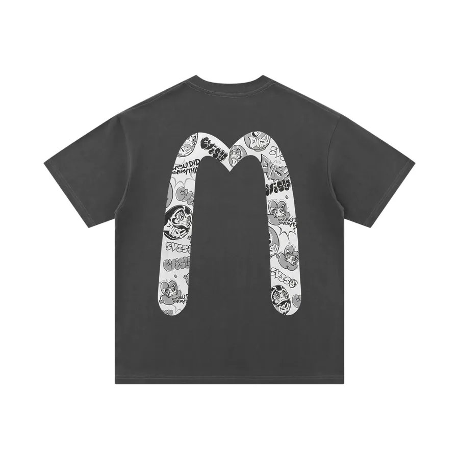 EVISU New Large M Print Letter Short Sleeve Casual Oversized Couple's Tee
