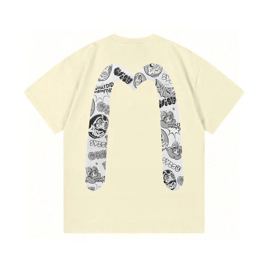 EVISU New Large M Print Letter Short Sleeve Casual Oversized Couple's Tee