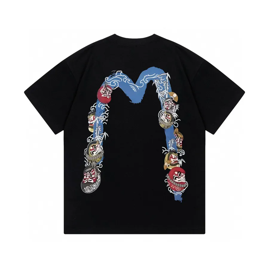 EVISU New Large M Letter Print Oversized Casual T Shirt for Couples