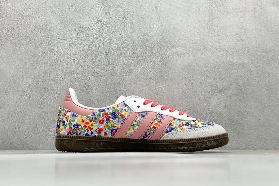 Liberty London x adidas originals Samba OG in Gray and Pink