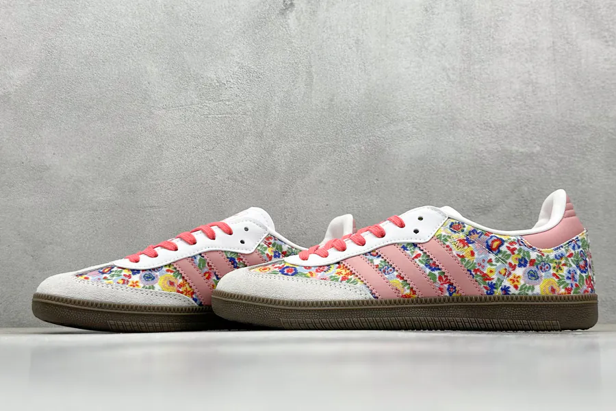 Liberty London x adidas originals Samba OG in Gray and Pink