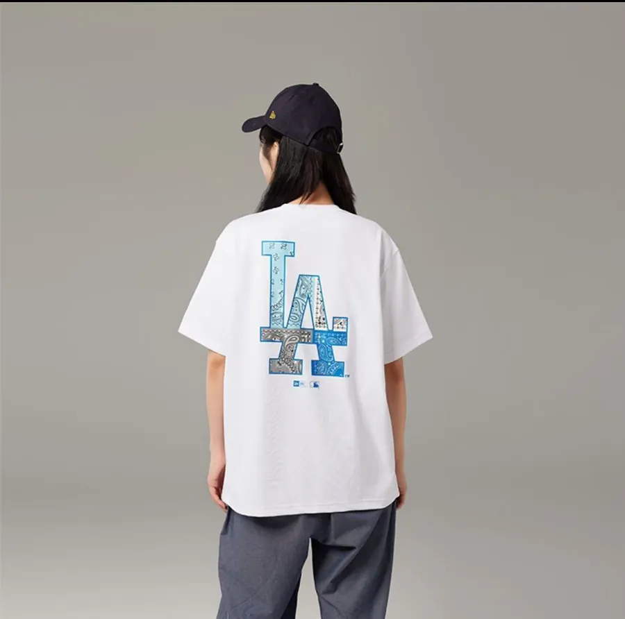 New Era MLB Logo Print Round Neck Sports T Shirt for Men and Women