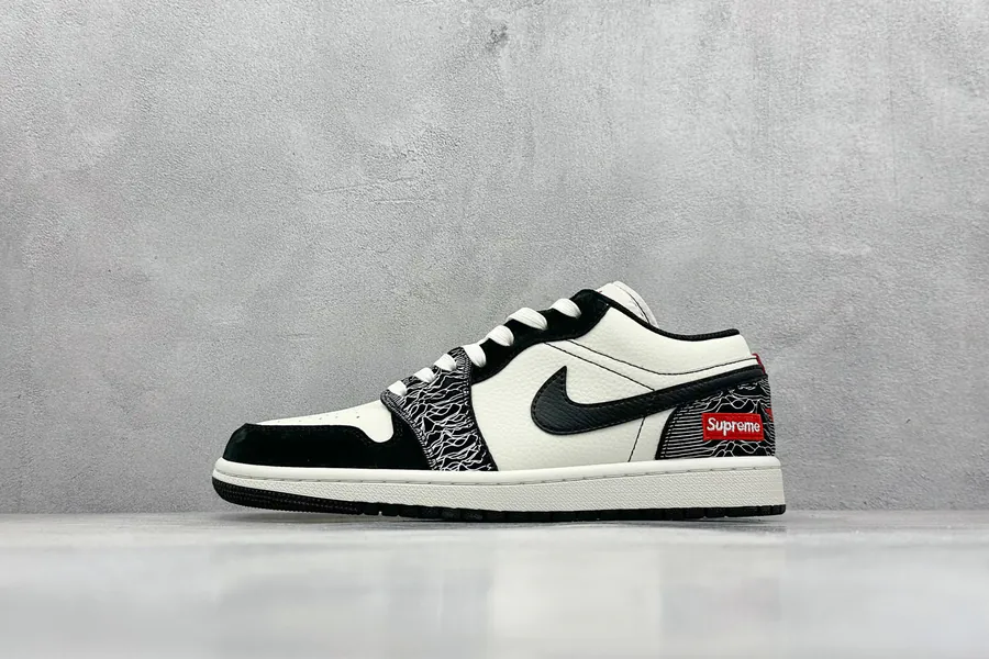 CX Exclusive X Version Company Air 1 Low 1 Qiao1 Collaboration Black and White Embossed