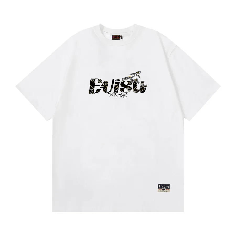EVISU New Letter Print Loose Fit Casual T Shirt for Couples