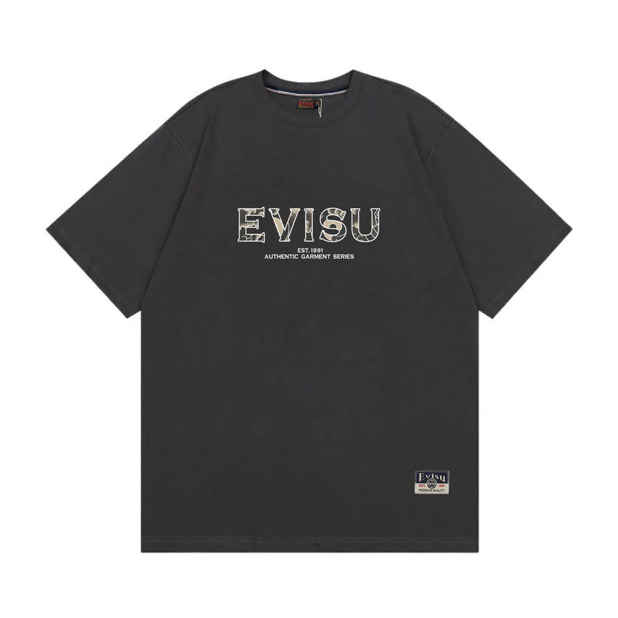EVISU New God Deer Letter Print Loose Fit T Shirt