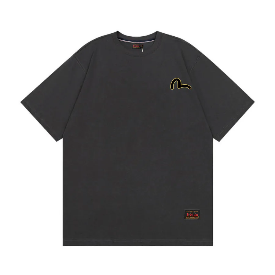 EVISU New Buddha Letter Print Loose Short Sleeve Casual T Shirt for Couples