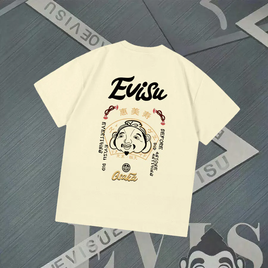 EVISU New Buddha Letter Print Short Sleeve Loose Fit情侣款