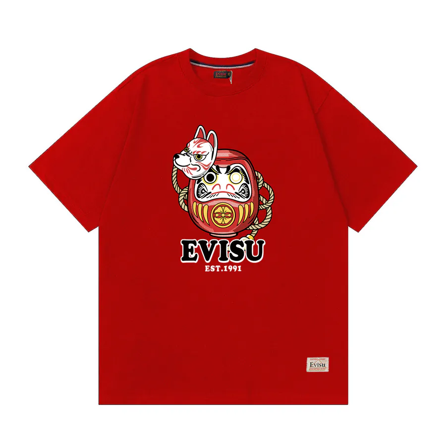 EVISU New Dharma Print Oversized Casual T Shirt for Couples