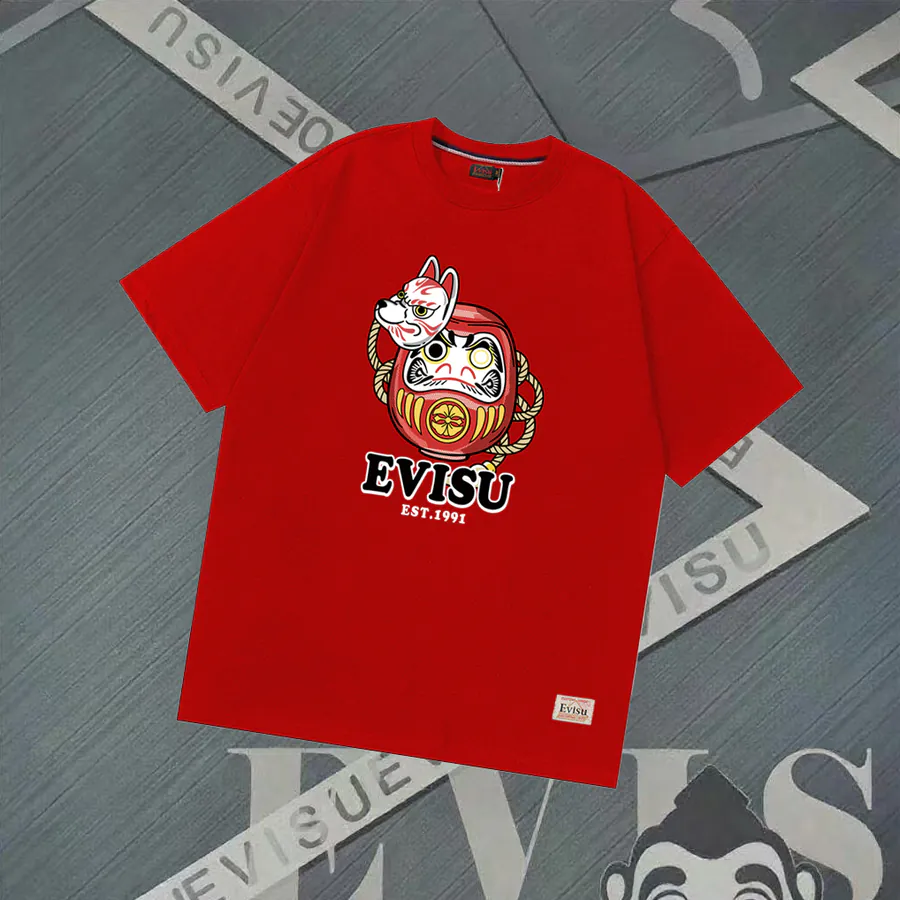 EVISU New Dharma Print Oversized Casual T Shirt for Couples