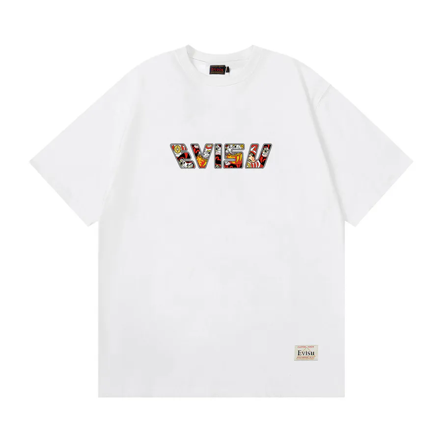 EVISU New Letter Print T Shirt, Casual Oversized Fit for Couples