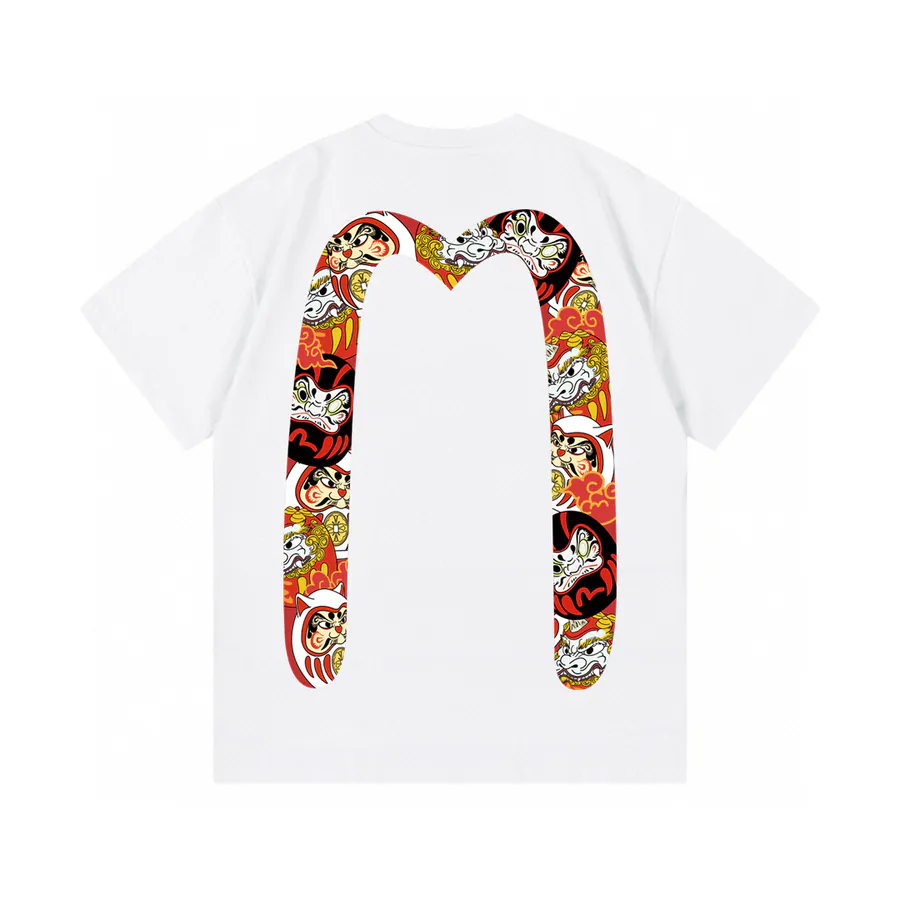 EVISU New Letter Print T Shirt, Casual Oversized Fit for Couples