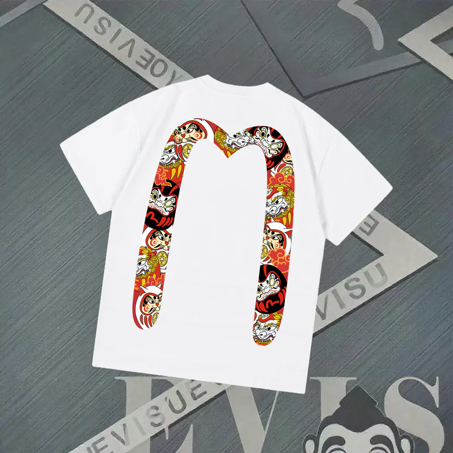 EVISU New Letter Print T Shirt, Casual Oversized Fit for Couples