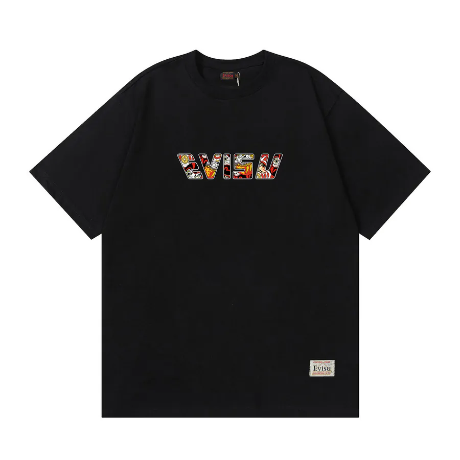 EVISU New Letter Print T Shirt, Casual Loose Fit