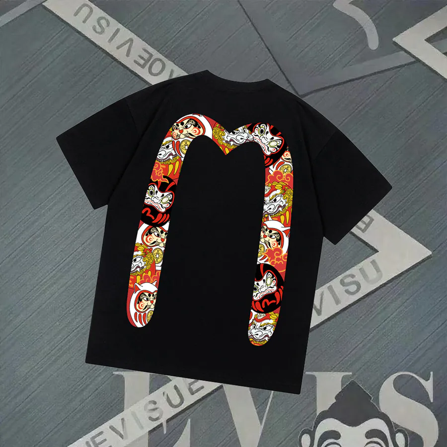 EVISU New Letter Print T Shirt, Casual Loose Fit