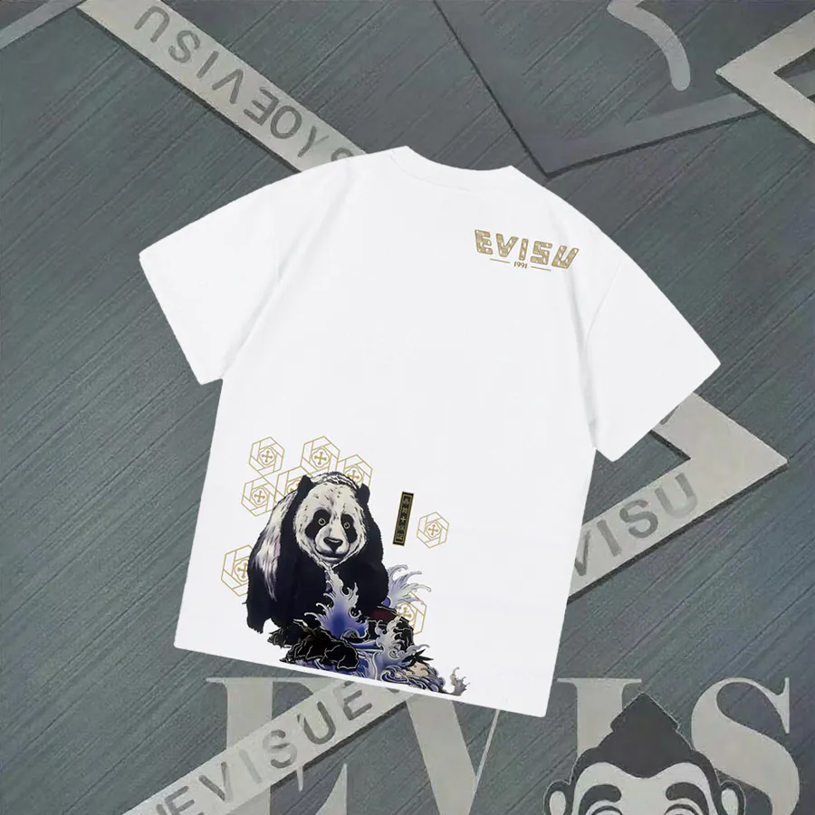 EVISU New Panda Print Oversized T Shirt for Couples