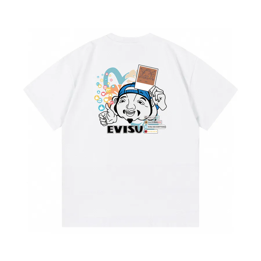 EVISU New Buddha Head Small Seagull Print T Shirt for Couples