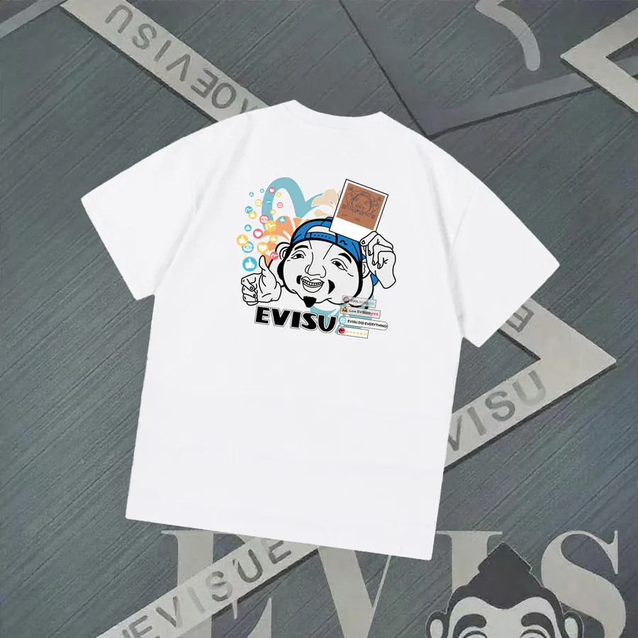 EVISU New Buddha Head Small Seagull Print T Shirt for Couples