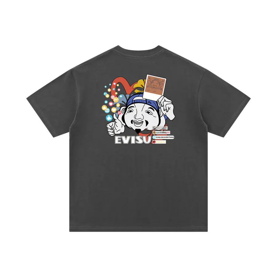 EVISU New Buddha Head Seagull Print Short Sleeve Loose Fit T Shirt