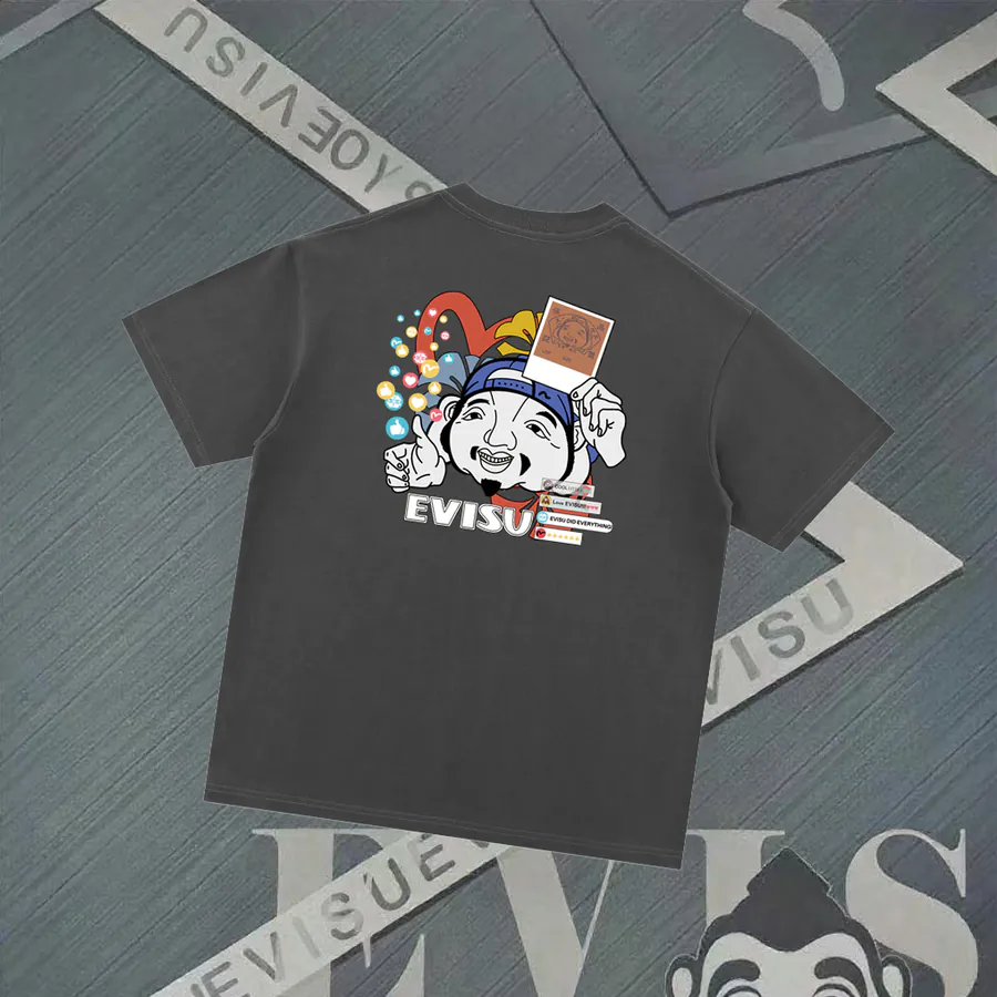 EVISU New Buddha Head Seagull Print Short Sleeve Loose Fit T Shirt