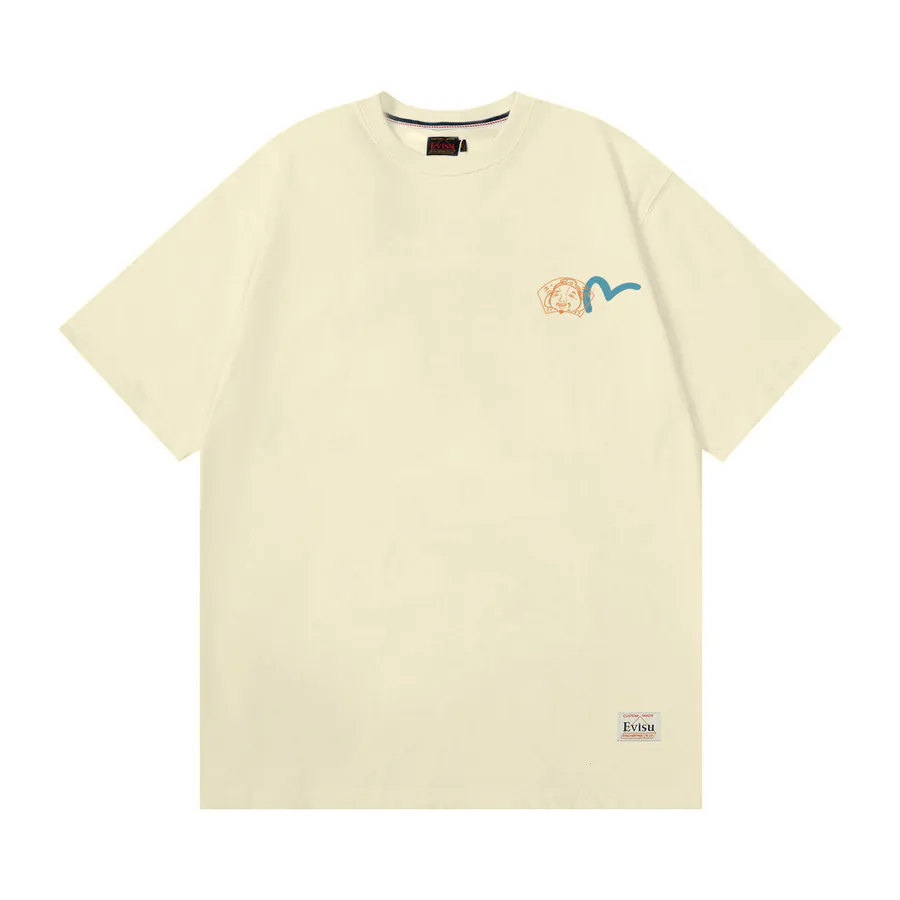 EVISU New Buddha Head Small Seagull Print Loose Short Sleeve Casual T Shirt