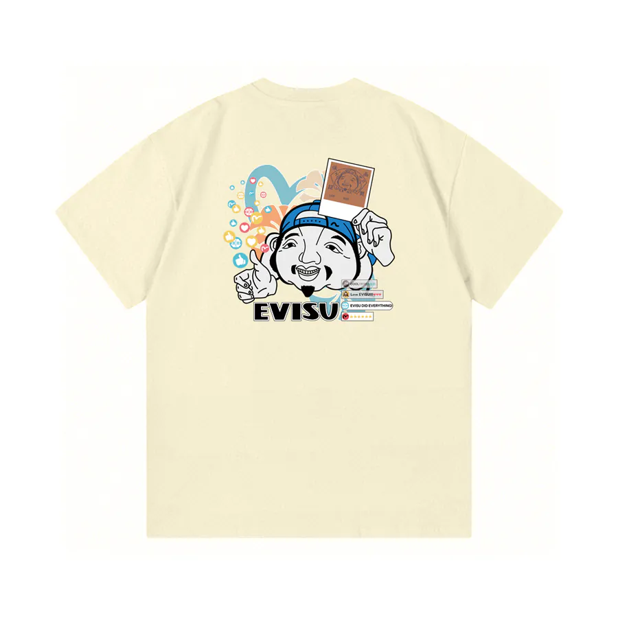 EVISU New Buddha Head Small Seagull Print Loose Short Sleeve Casual T Shirt