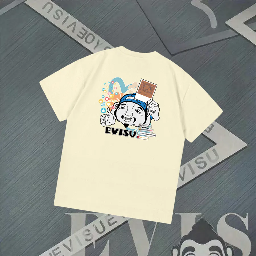 EVISU New Buddha Head Small Seagull Print Loose Short Sleeve Casual T Shirt