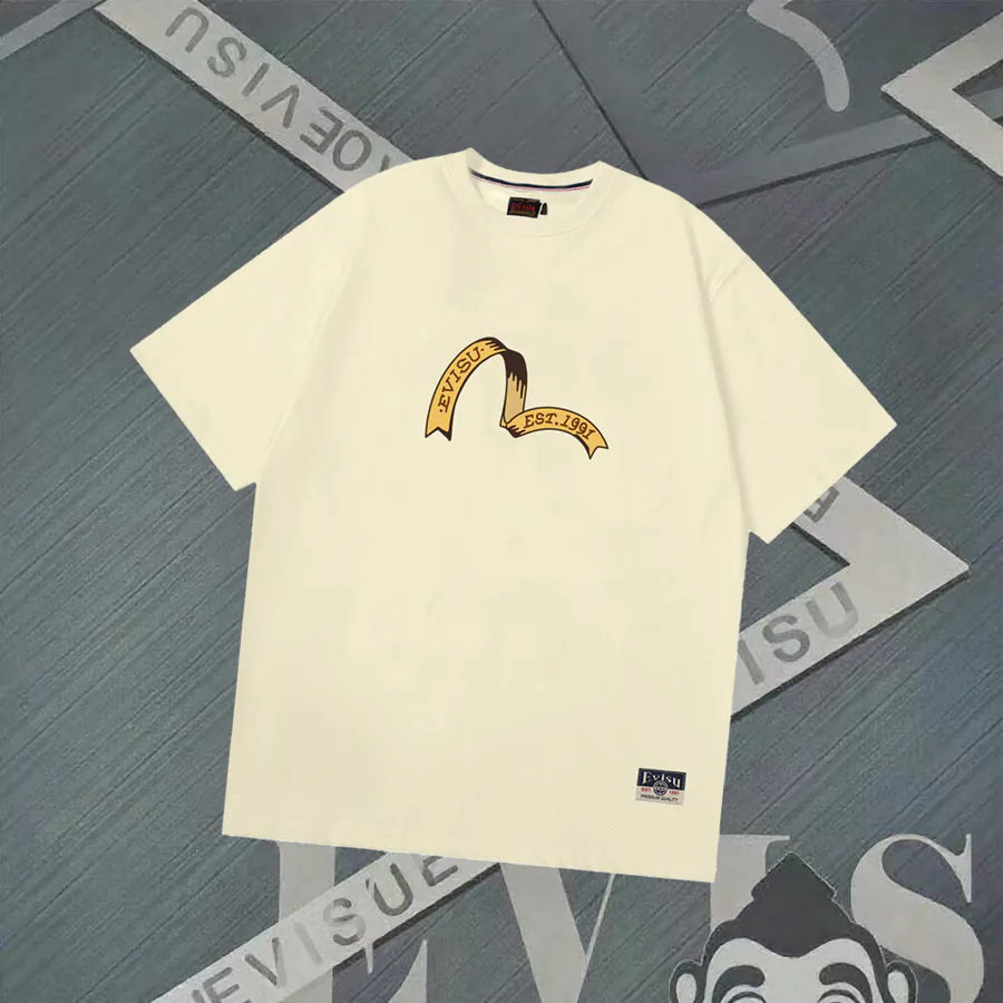 EVISU New Flower Zashiki Dharma Print Loose Short Sleeve Casual T Shirt for Couples